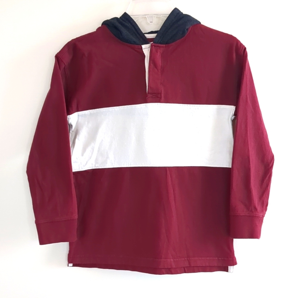 Big Boys Old Navy Hooded Long Sleeve Color Block Rugby Polo (Size XL 14/16)